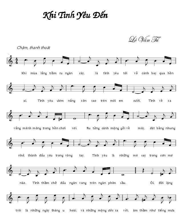 Sheet nhạc Khi Tình Yêu Đến